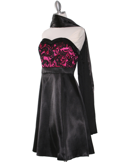 DPR1261 Floral Lace Bust Tea Length Dress - Fuschia, Alt View Medium