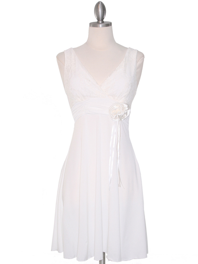 CP2134-D Lace Top Cocktail Dress - Off White, Front View Medium