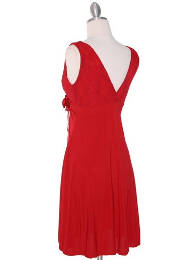 CP2134-D Lace Top Cocktail Dress - Red, Back View Medium