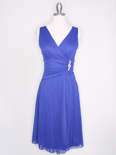 CP2178 V Neck Tea Length Cocktail Dresses - Royal Blue, Front View Medium