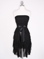 CP2211 Strapless Ruffel High Low Homecoming Dress with Sash  - Black, Front View Thumbnail