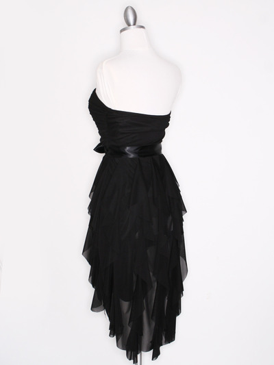 CP2211 Strapless Ruffel High Low Homecoming Dress with Sash  - Black, Back View Medium