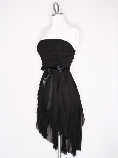 CP2211 Strapless Ruffel High Low Homecoming Dress with Sash  - Black, Alt View Medium