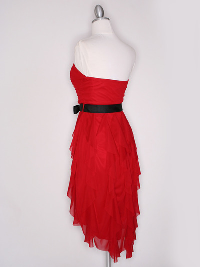 CP2211 Strapless Ruffel High Low Homecoming Dress with Sash  - Red, Back View Medium