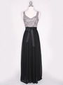 CP2257-CH Long Evening Dress with Sash - Black Gold, Front View Thumbnail