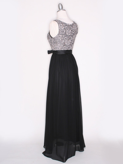 CP2257-CH Long Evening Dress with Sash - Black Gold, Back View Medium