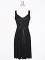 CP2257 Pleated Cocktail Dress with Sash - Black, Front View Thumbnail