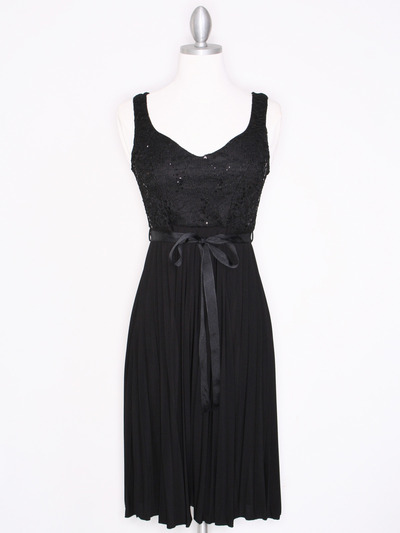 CP2257 Pleated Cocktail Dress with Sash - Black, Front View Medium