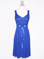 CP2257 Pleated Cocktail Dress with Sash - Royal Blue, Front View Thumbnail
