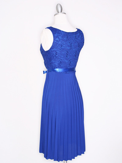 CP2257 Pleated Cocktail Dress with Sash - Royal Blue, Back View Medium