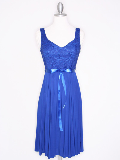 CP2257 Pleated Cocktail Dress with Sash - Royal Blue, Front View Medium