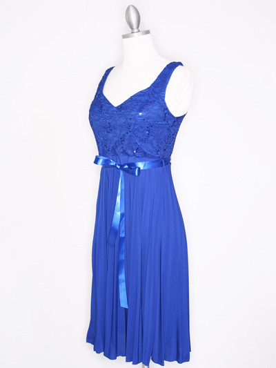 CP2257 Pleated Cocktail Dress with Sash - Royal Blue, Alt View Medium