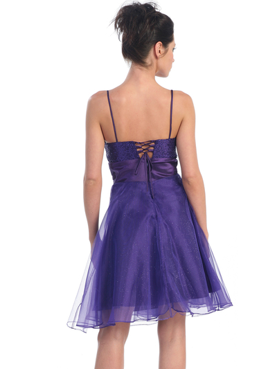 D7730 Sequin Top Glittering Cocktail Dress - Purple, Back View Medium