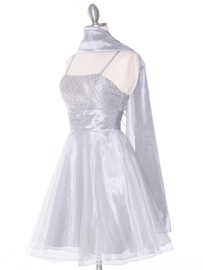 D7730 Sequin Top Glittering Cocktail Dress - Silver, Alt View Medium
