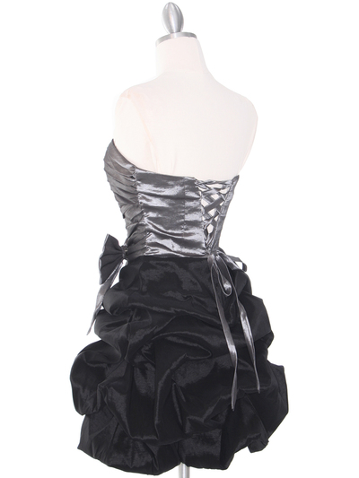 D8157 Two-tone Taffeta Cocktail Dress - Black Silver, Back View Medium