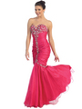 D8248 Jeweled Tafetta Mermaid Prom Dress - Fuschia, Front View Thumbnail