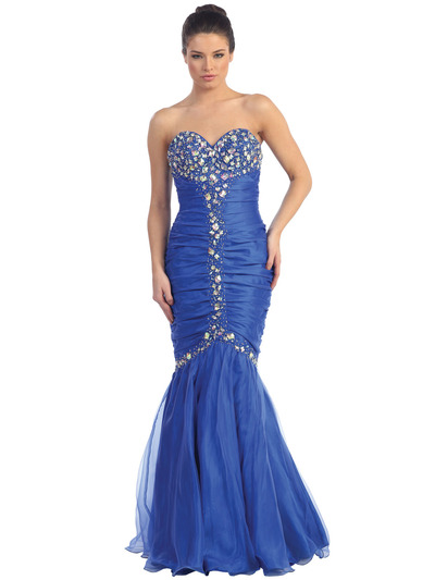 D8248 Jeweled Tafetta Mermaid Prom Dress - Royal Blue, Front View Medium