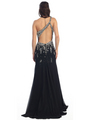 D8269 One Shoulder Beaded Evening Dress - Black, Back View Thumbnail