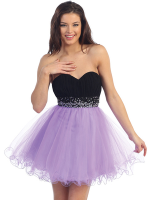 D8283 Dual Colors Homecoming Dress, Black Lilac