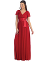 D8306 Empire Waist Cap Sleeve Evening Dress - Red, Front View Thumbnail