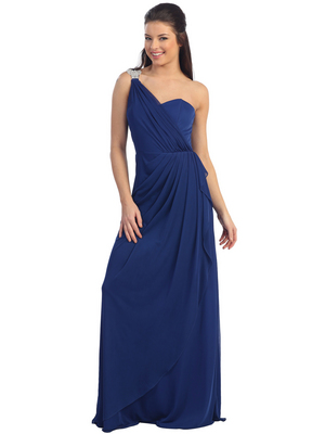 D8349 One Shoulder Draped Evening Dress, Royal Blue