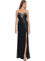 D8391 Strapless Sequin Evening Dress with Slit - Black, Front View Thumbnail