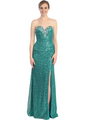 D8391 Strapless Sequin Evening Dress with Slit - Emerald, Front View Thumbnail