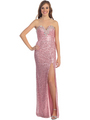 D8391 Strapless Sequin Evening Dress with Slit - Pink, Front View Thumbnail