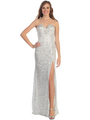 D8391 Strapless Sequin Evening Dress with Slit - Silver, Front View Thumbnail