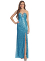 D8391 Strapless Sequin Evening Dress with Slit - Turquoise, Front View Thumbnail