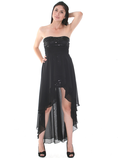 D8402 Strapless Sequin High-low Cocktail Dress - Black, Front View Medium