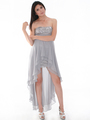 D8402 Strapless Sequin High-low Cocktail Dress - Silver, Front View Thumbnail