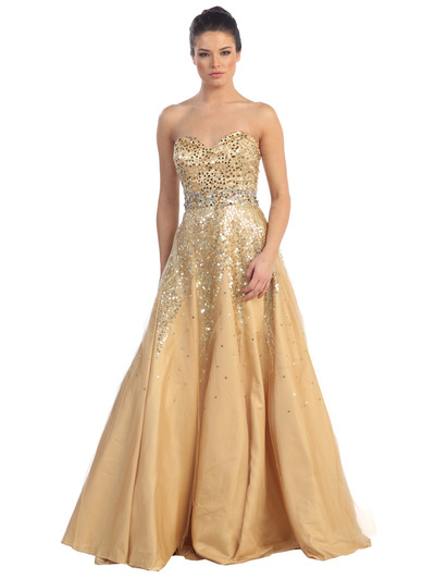 D8418 Sweetheart Sequin Evening Gown - Gold, Front View Medium