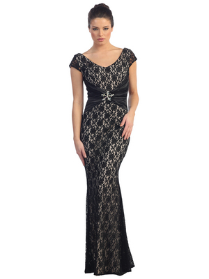 D8428 Mermaid Lace Evening Dress, Black Nude