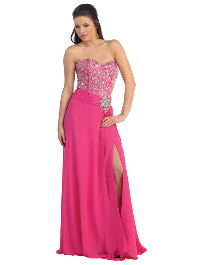 D8475 Sweetheart Jeweled Bodice Evening Dress - Fuschia, Front View Medium