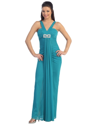 D8486 V-Neck Halter Evening Dress, Teal