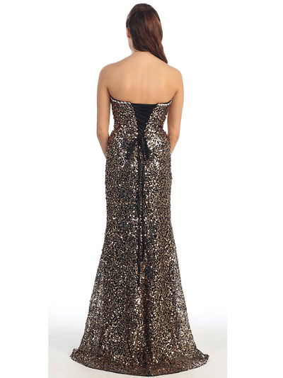 D8641 Strapless Sweetheart Sequin Prom Dress - Black, Back View Medium
