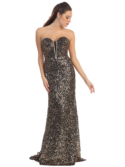 D8641 Strapless Sweetheart Sequin Prom Dress - Black, Front View Medium