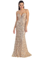 D8641 Strapless Sweetheart Sequin Prom Dress - Gold, Front View Thumbnail