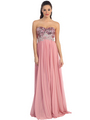 D8643 Strapless Sequin Pleated Long Prom Dress - Dusty Rose, Front View Thumbnail