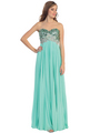 D8643 Strapless Sequin Pleated Long Prom Dress - Mint, Front View Thumbnail
