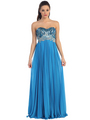 D8643 Strapless Sequin Pleated Long Prom Dress - Turquoise, Front View Thumbnail