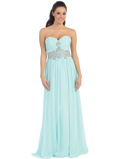 D8645 Sweetheart Embroidery Long Prom Dress - Mint, Front View Medium