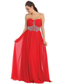 D8645 Sweetheart Embroidery Long Prom Dress - Red, Front View Thumbnail