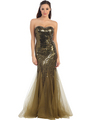 D8646 Strapless Sweetheart Sequins Mesh-Overlay Prom Dress - Olive, Front View Thumbnail