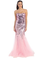 D8646 Strapless Sweetheart Sequins Mesh-Overlay Prom Dress - Pink, Front View Thumbnail