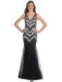 D8648 Netted Overlay Prom Dress - Black, Front View Thumbnail
