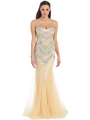 D8648 Netted Overlay Prom Dress - Gold, Front View Thumbnail