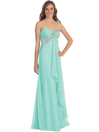 D8660 Sweetheart Draped Wrap Evening Dress - Mint, Front View Medium