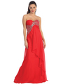 D8660 Sweetheart Draped Wrap Evening Dress - Red, Front View Thumbnail